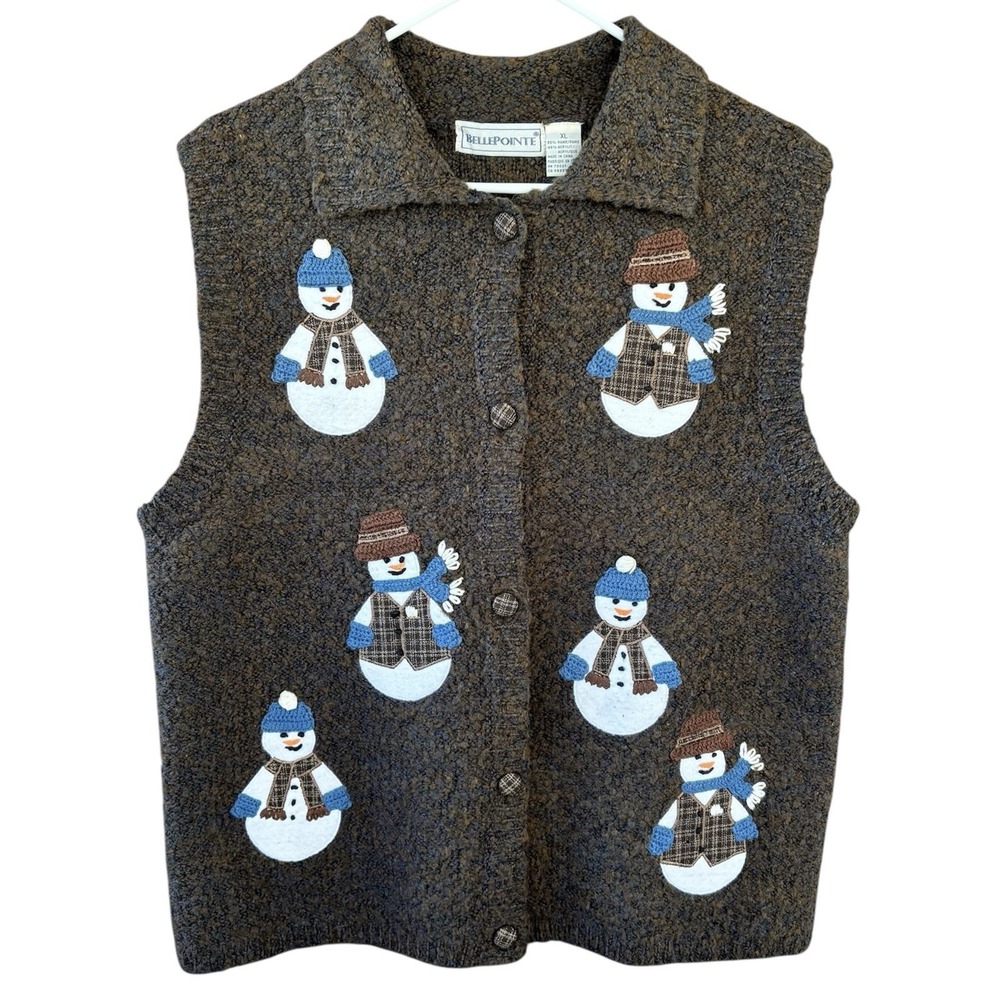 Vintage‎ Belle Point Fall Winter Snowman Boucle Knit Sweater Vest Size XL
